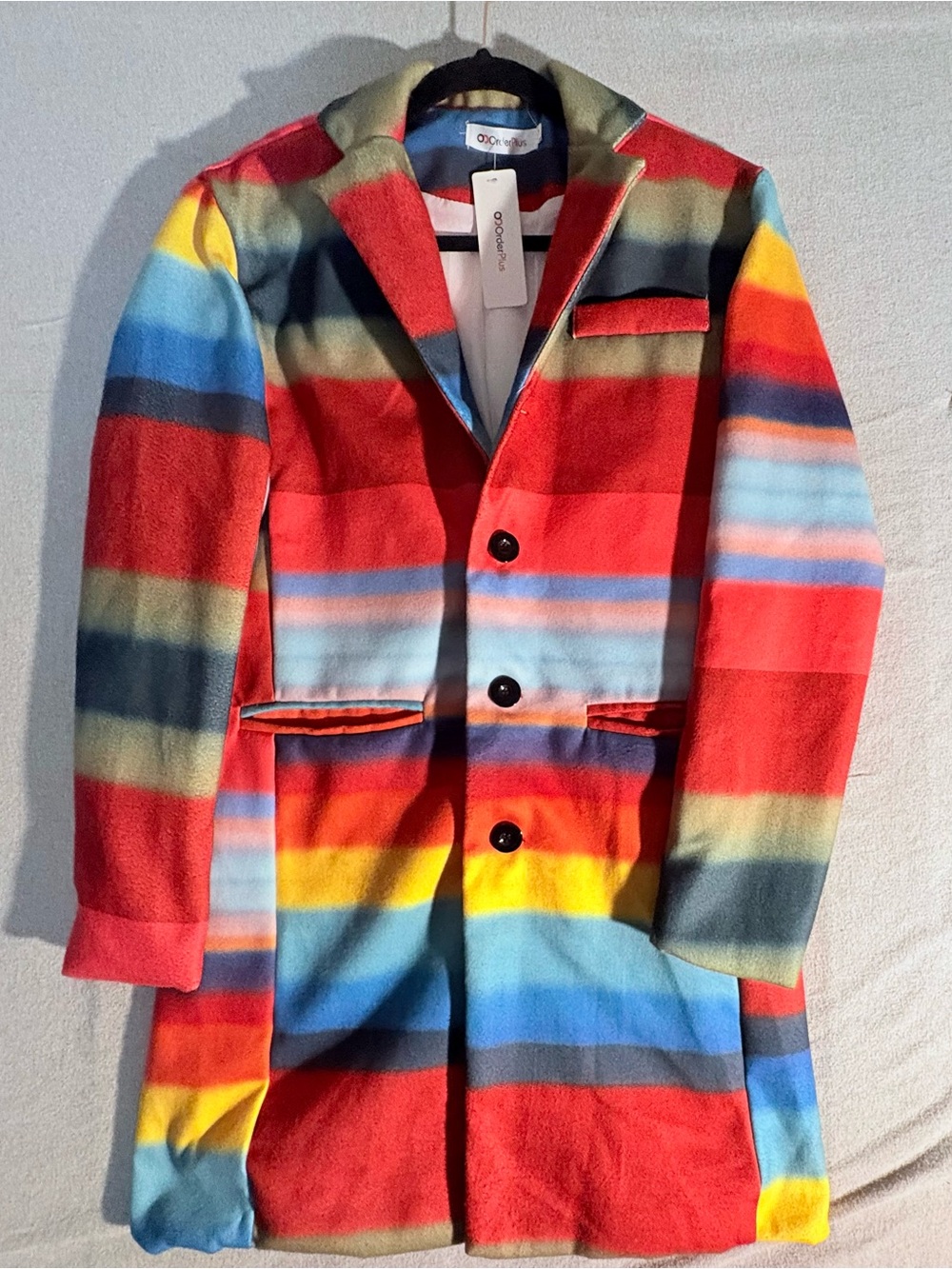 OrderPlus Colorful Striped Men’s Longer Coat - Multicolour Size Small